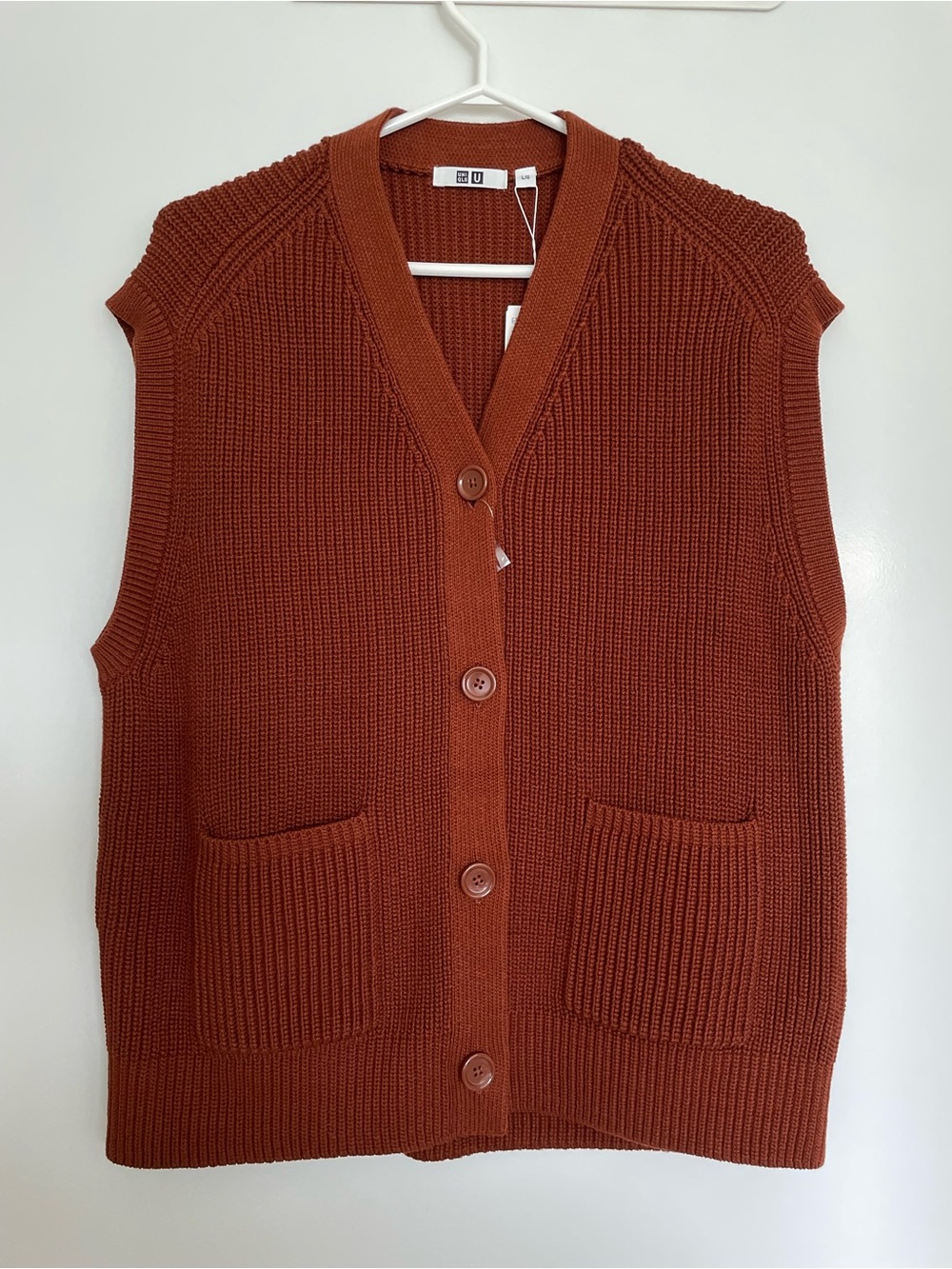 Uniqlo Rusty Brown Sleeveless V-Neck Knit Cardigan Vest